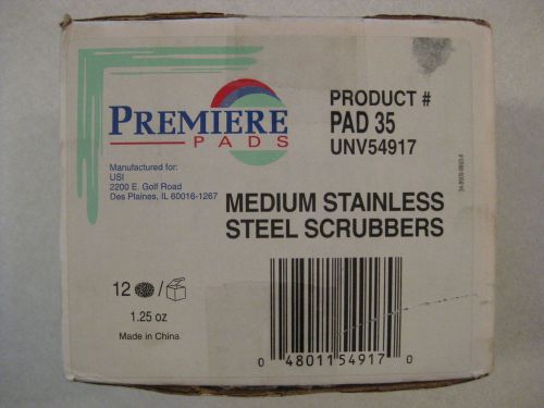 PREMIERE MAD 35 BOX OF 12 MEDIUM STAINLESS STEEL SCRUBBERS NEW UNV54927