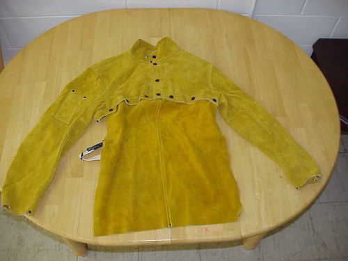 New sz large golden yellow leather welding cape w/ sleeves &amp; bib l@@k nr for sale