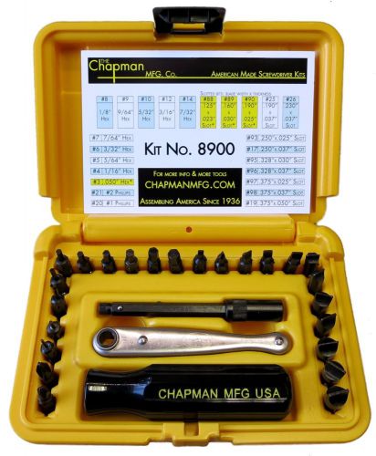Chapman 8900 Screwdriver Set Std. Kit + SLOTTED MADE IN USA