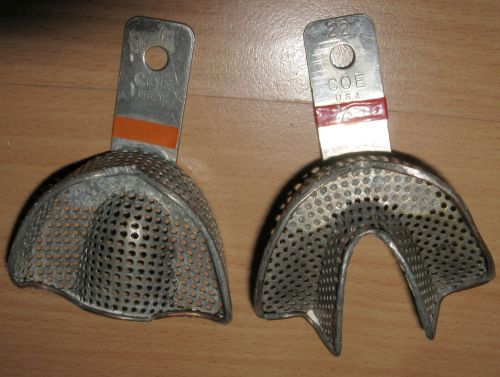 Set Of Vintage Coe Metal Dental Impression Trays Perforated #22 &amp; #7