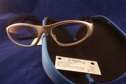 Protective Leaded Glasses, Brushed Metal with rubber nosepads, hinged temples.