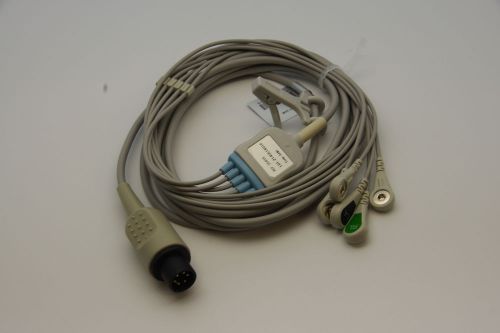 Ecg/ekg 1 piece cable 5 leads snap (straight plug) aami welch allyn   us seller for sale