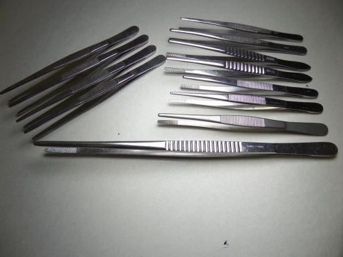 Lot of 12 Various Sized &amp; Brands Dressing Forceps