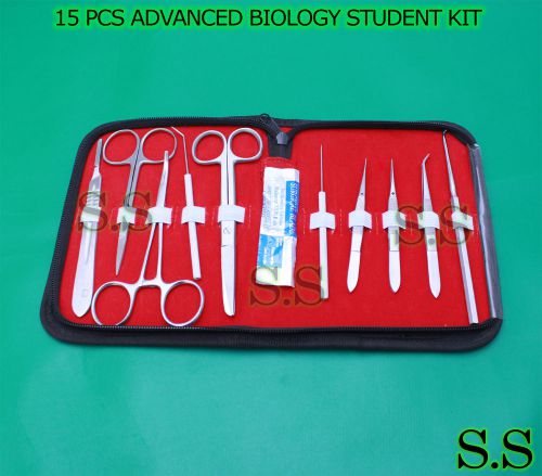 15 PCS ADVANCED BIOLOGY LAB ANATOMY MEDICAL STUDENT KIT+SCALPEL HANDLE BLADE #22