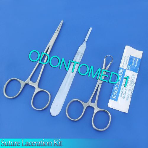 3 PCS SUTURE LACERATION KIT MOSQUITO FORCEPS 5&#034;+ SCALPEL HANDLE #4+5 BLADE #24