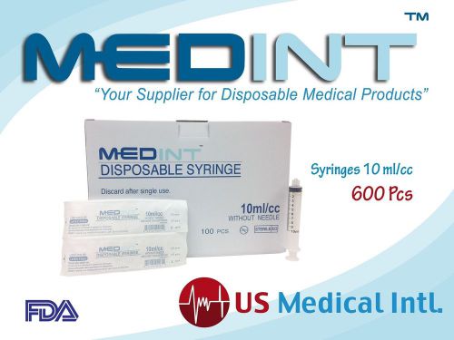 MedInt Safety Lok 10ml Syringe 600 Pcs New Disposable 10cc