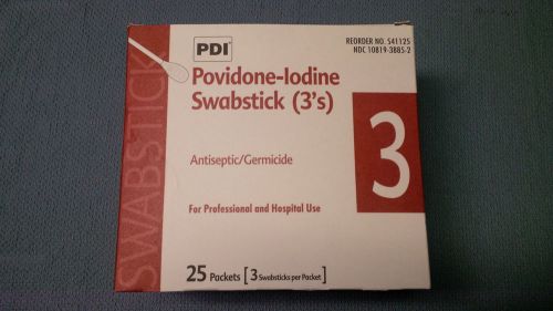 PDI Povidone-Iodine Swabstick 3&#039;s S41125 Antiseptic box of 75 (25x3)