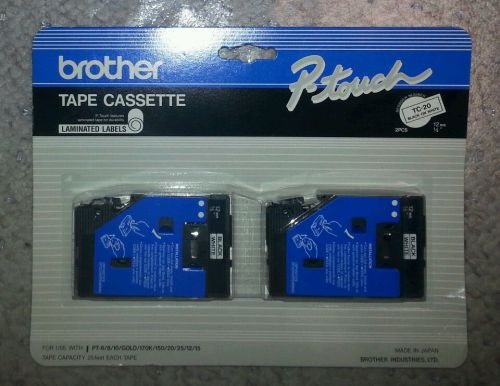 Brother TC-20 tape cassette 2-pack for P-touch.Black on White. New in package