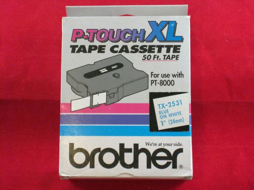 NEW Brother P Touch TX-2531 1&#034; Blue On White Tape  PT-8000 PT-30/35  PT-PC
