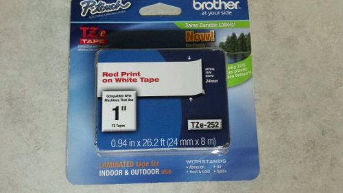 Brother TZE252 P-Touch Laminated Lettering Tape, 1&#034; x 26.2 Ft, Red On White