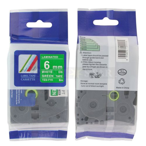 1pk White on Green Tape Label Compatible for Brother P-Touch TZ 715 TZe715 6mm
