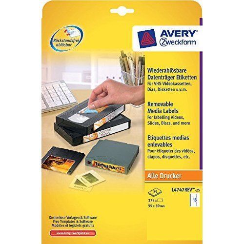 Avery zweckform l4747rev-25 labels for zip discs removable 59 x 50 mm 25 sheets for sale