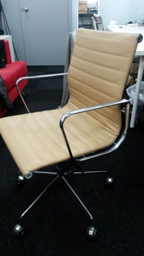 Pair Eames Office Chair Replica Leather Ribbed Computer Executive Chairs