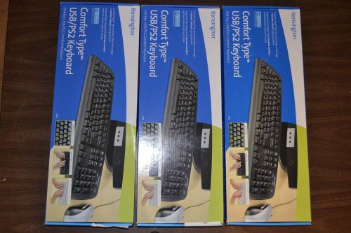 Lot of 3 kensington comfort type keyboards, 64338, usb/ps2, black nib for sale