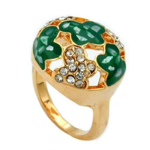 Bague vert email &amp; verre cristaux dore plaque 01220-56 - acheter 1 attraper 1 for sale