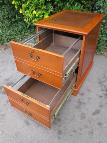 YEW TWO 2 DRAWER FILING CABINET WITH BROWN LEATHER INSERT