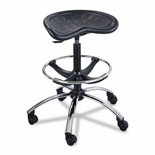 Safco stool with footring &amp; caster, 27-36h seat, black/chrome (saf6660bl) for sale
