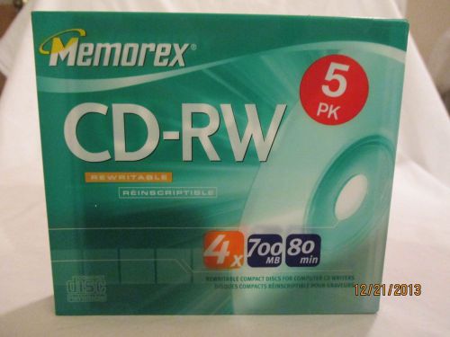 Memorex CD-RW Rewritable Reinscriptible 5 Pack 4X 700MB 80 Minute