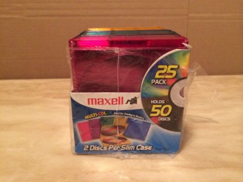 Maxell CD-392 5 Color Double Slimline CD DVD BR  Case 25-pack (holds 50 Discs)