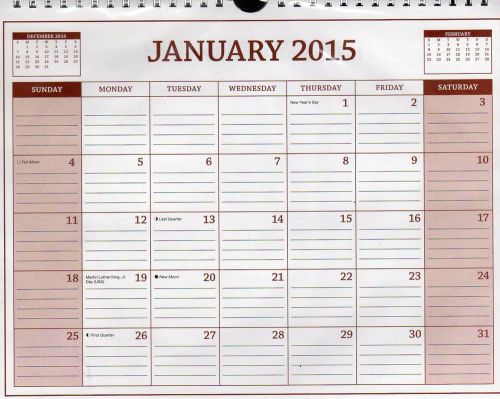 2015 - 12 Month Desk Pad / Wall Calendar (8.5 X 11) NEW v6 2015