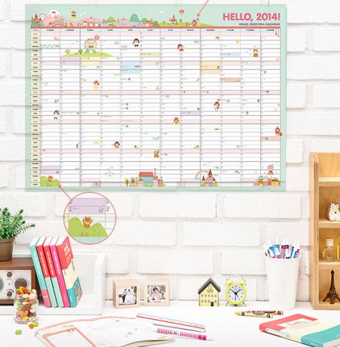 Lovely Large Size 2014 Wall Year Yearly Planner Schedule Calendar Paper Hanging