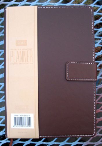 NEW 2015 Weekly Monthly BROWN Day Planner Calendar Book ~ Magnetic Closure