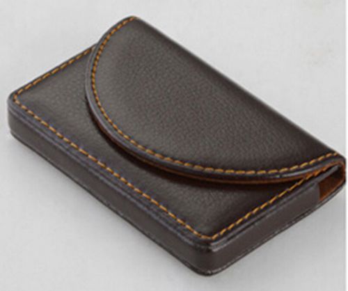 New Gift Leatherette Business Name Card Holder Wallet Case Box Brown