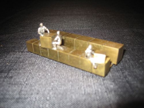 Vintage Brass Business Card Holder Miniature Men Holding Building Blocks