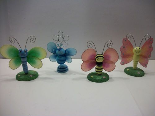 Colorful Ceramic Business Card / Photo Holder Lot of 4 Buble Bee Butterfly ~ EUC
