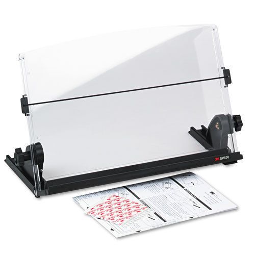 3M In-Line Adjustable Desktop Copyholder, Plastic, 150 Sheet Capacity, Black/Cle