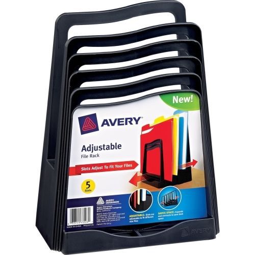 Avery Five Slot Plastic Adjustable File Rack - 11.5&#034;Hx8&#034;Wx10.5&#034;D - Black