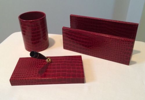 3 Piece Vitello Calf Croc Embossed Leather Bloomingdale&#039;s Desk Set From Italy
