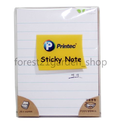 Printec Sticky Note 100 Sheet,Emulsion Based Adhesive,3 x 4&#034; - 1 Pad, White