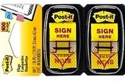 1500 Post It 1 inch SIGN HERE Yellow Flags