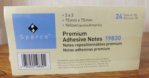 Sparco Adhesive Note Pads  3&#034; x 3&#034;, 24 Packs of 100 ea., Canary - PRIORITY SHIP