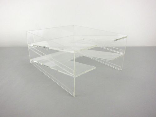 2 tier Muji clear acrylic desk filing stack In/Out tray system cabinet VGC