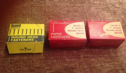 Vintage Paper Fasteners - SWINGLINE (2) &amp; SCOVILL (1) Round Head Brass