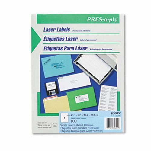 Avery pres-a-ply laser address labels, 8-1/2 x 11, white, 100/box (ave30605) for sale