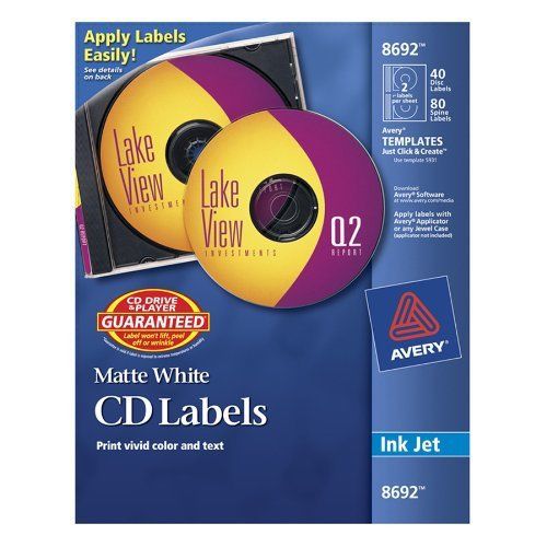 Avery Cd/dvd Label - 40 / Pack - Inkjet - White (AVE8692)