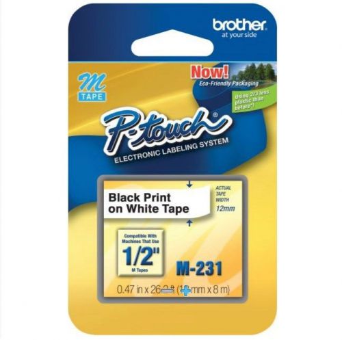 Brother M231 1/2-Inch Black on White Tape for P-Touch Labeler - 2 Packs
