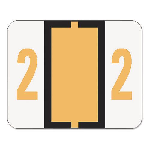 Single Digit End Tab Labels, Number 2, Light Orange-on-White, 500/Roll