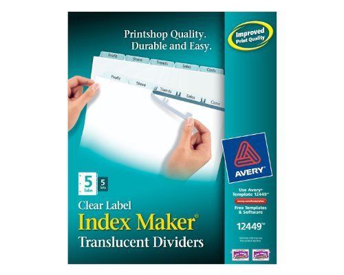 Avery Index Maker Easy Apply Clear Label Divider - Blank - 5 (ave12449)