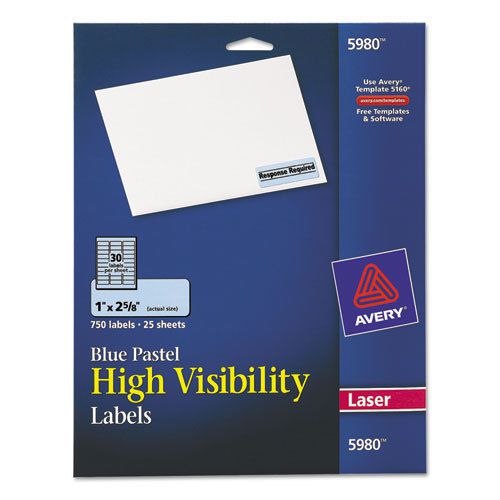 High-visibility laser labels, 1 x 2-5/8, pastel blue, 750/pack for sale