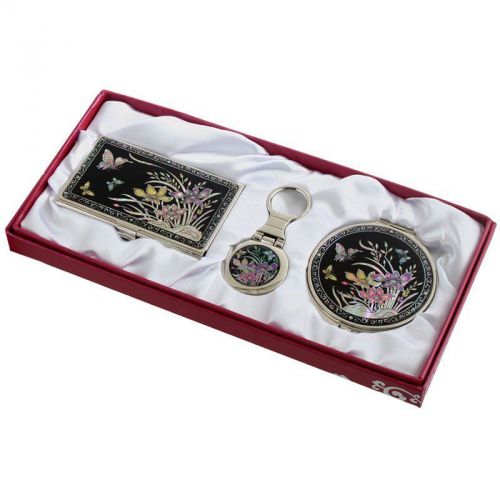 Business card holder ID case Makeup compact mirror keychain ring gift set #02