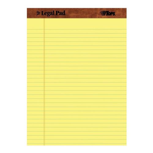 BACK TO SCHOOL- TOPS Legal Pad, 8.5X14&#034; Inches. Canary Yellow. 12 Pads per pack.