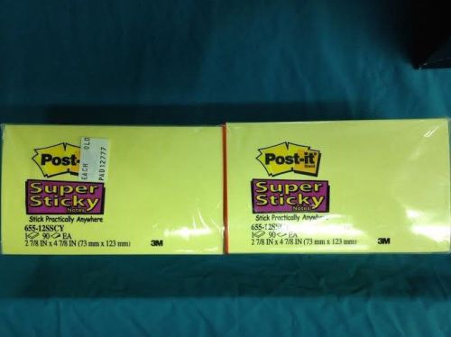 12 Pack Post-it Super Sticky Notes 3x5 Canary Yellow 90-Sheet Pads 65512SSCY