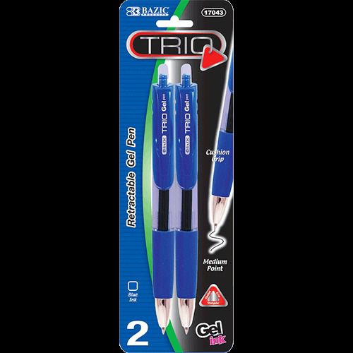 BAZIC Trio Triangle Blue Retractable Gel Pen (2/Pack), Case of 12