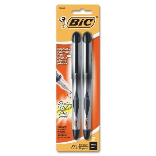 BIC Ready to Use Disposable Fountain Pen, Medium Point, Black Ink, 2/Pack