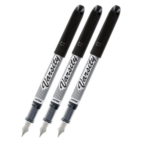 NEW Pilot Varsity Disposable Fountain Pens, Black Ink, Medium Point, Pack of 3