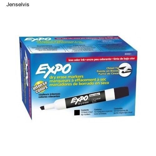 Expo low odor chisel tip dry erase markers 12 black markers (80001) new for sale